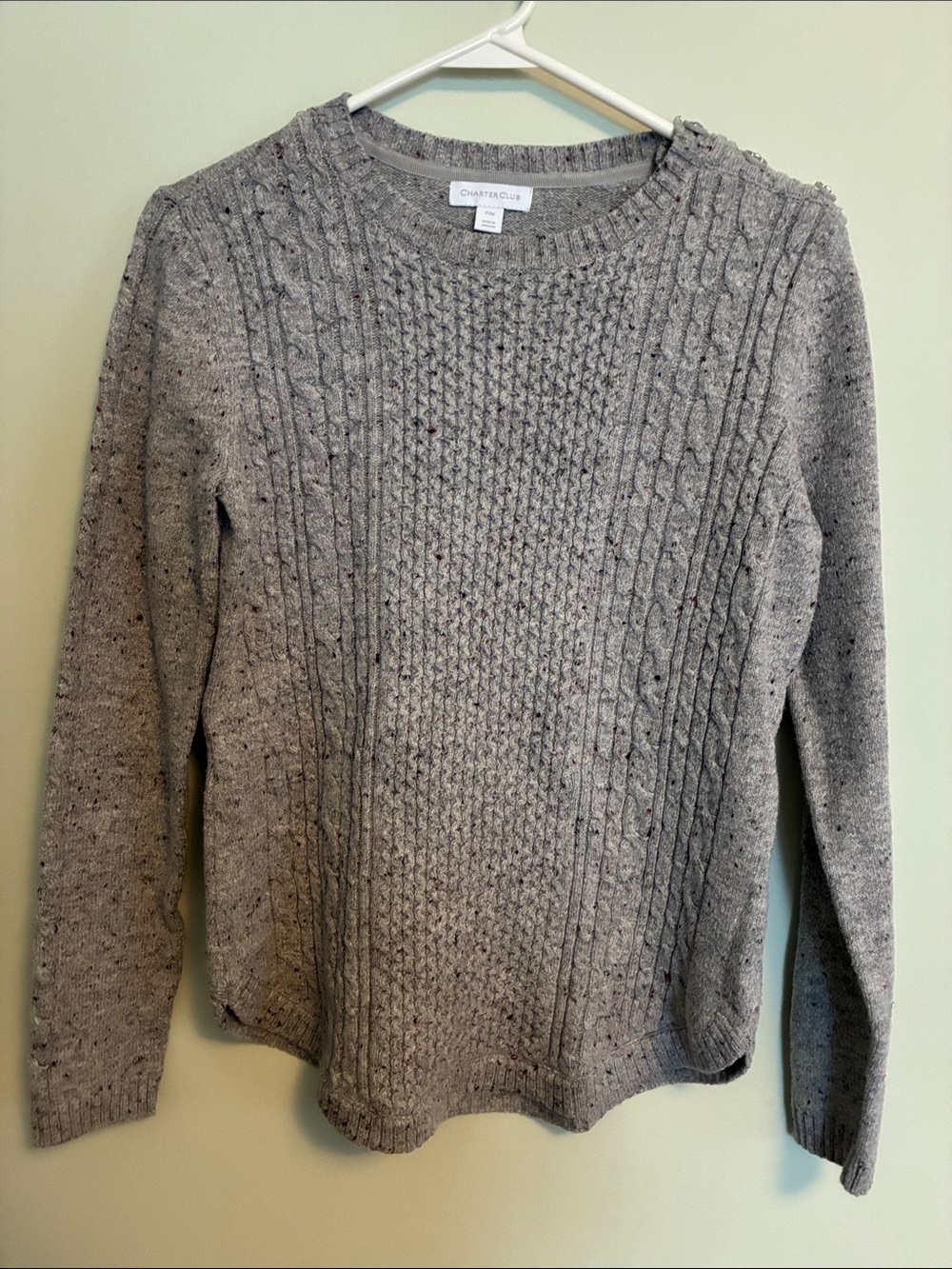 Charter Club Speckled Heather Gray Cable Knit Crew Sweater